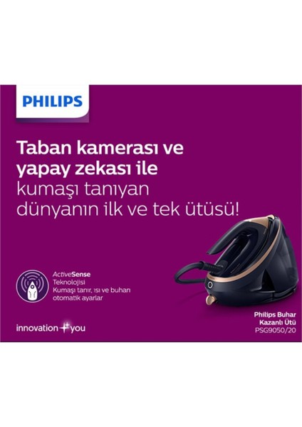 Phılıps Taban Kamerasıyla Dünyanın Tek Ütüsü ,PSG9050/20 Buhar Kazanlı Ütü Lacivert modelleri
