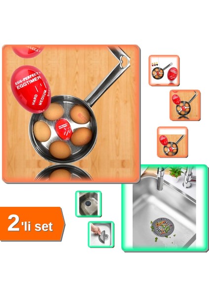 Yumurta Zamanlayıcı + Silikon Mutfak Lavabo Süzgeci - 2li Set ZT4M1