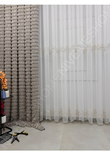 Nivemeshome 2572 V- 117 Hera Gold 1/3 Pileli Bambu Tül Perde fırsatları