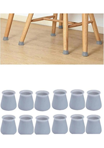 Sandalye Masa Mobilya Ayağı 12 Li Silikon Kaydırmaz Çizilmez Gkh Gri Tekli Masa Ayağı