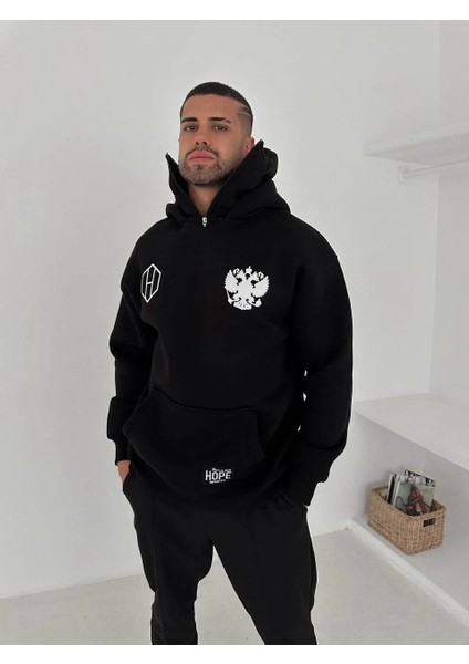 Samuray Ninja Çift Kapşonlu Zıp Fermuarlı Kanguru Çepli Tam Fermuarlı Hoodie Ön ve Arka Baskılı Maske Detaylı Swetshirt - Siyah fırsatları