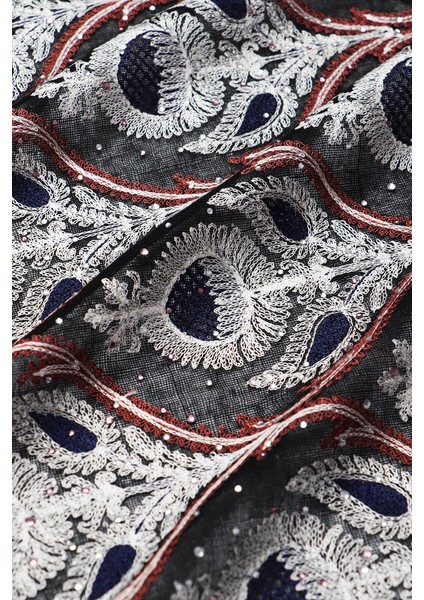 Siyah Kestane Taşlı Işlemeli Yün Ipek Şal fırsatları