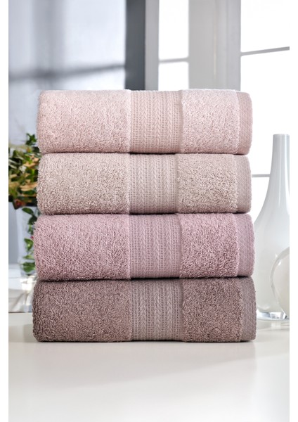 Rainbow Havlu Seti Pamuklu 4 Adet (50X90 Cm) Pudra