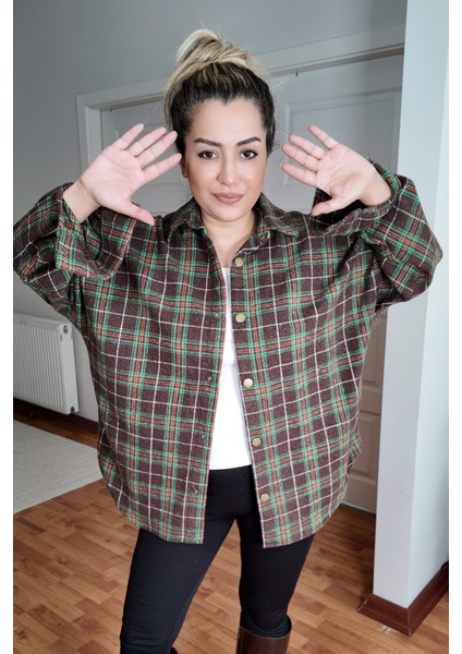 Pamuklu Ekose Oduncu Kadın Gömlek Oversize modelleri