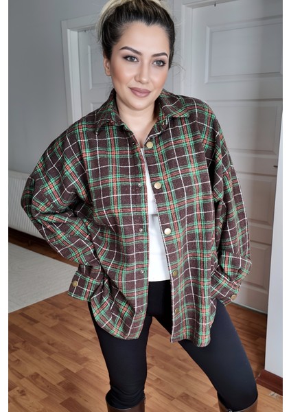 Pamuklu Ekose Oduncu Kadın Gömlek Oversize fırsatları