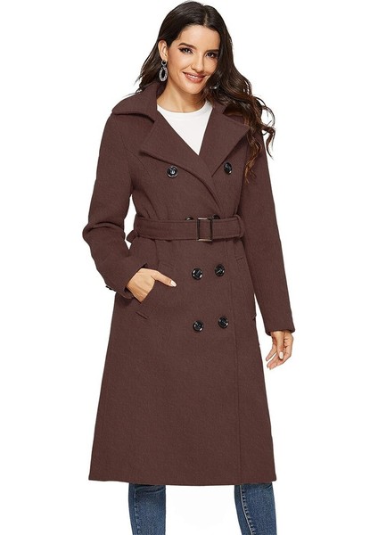 Aksesuarlı Kaşe Kaban Kemer Detaylı