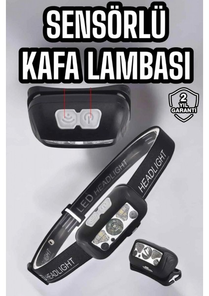 Kafa Lambası Kamp Lambası Sensörlü Şarjlı Ayarlanabilir