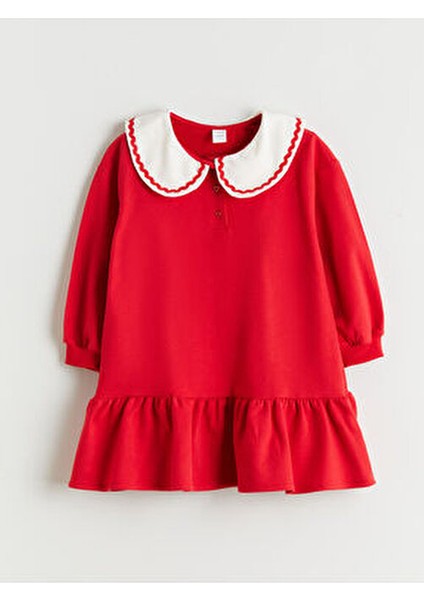 Kirmizi Bebe Yaka Kız Çocuk Elbise