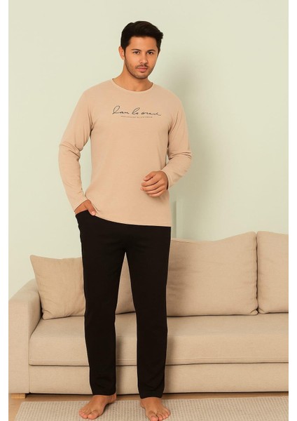 Erkek 1908 Uzun Kol % 100 Pamuk Pijama Takımı Taş