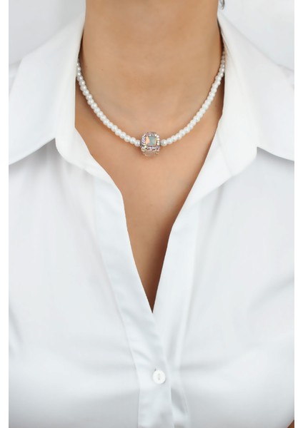 Kristal Uçlu Cam Inci Kolye