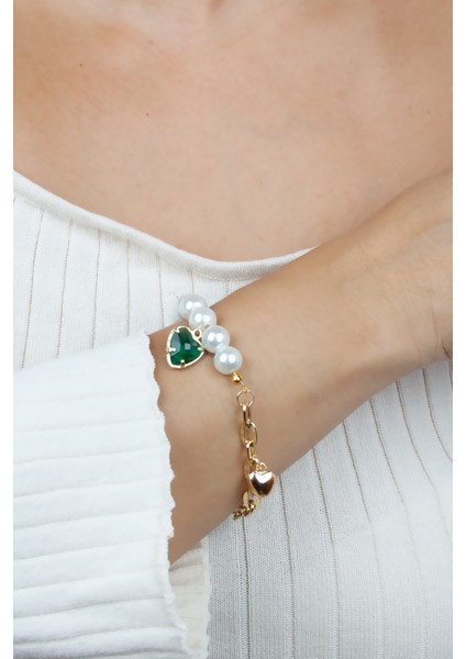 Kalp Figür Cam Inci Gold Zincir Bileklik fiyatları