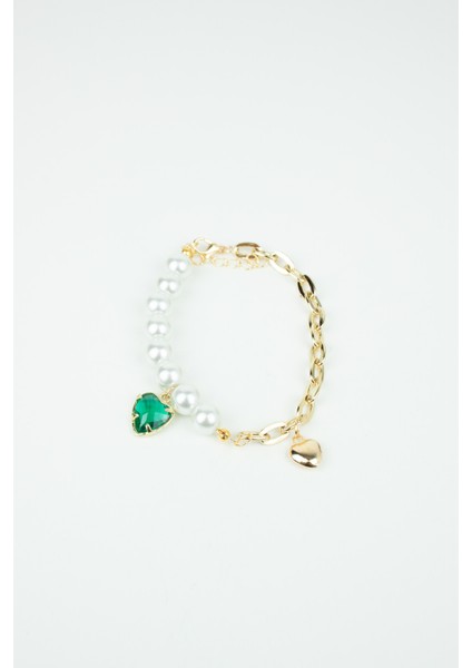 Kalp Figür Cam Inci Gold Zincir Bileklik modelleri