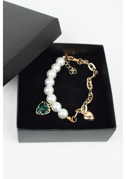 Kalp Figür Cam Inci Gold Zincir Bileklik fırsatları