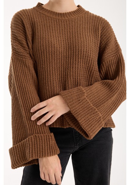 Kadın Taba Selanik Örgü Bisiklet Yaka Simli Oversize Triko Kazak modelleri