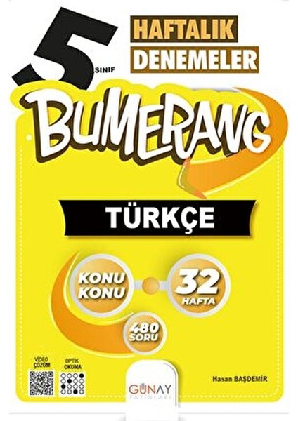 5. Sınıf Bumerang 32 Haftalık Türkçe Denemeleri / Hasan Başdemir / Günay Yayınları / 9786258331035