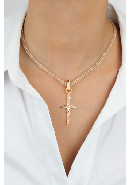 Baget Zirkon Taşlı Melek Kanatlı Gold Uçlu Kolye fiyatları