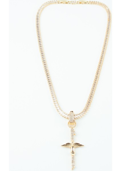 Baget Zirkon Taşlı Melek Kanatlı Gold Uçlu Kolye modelleri