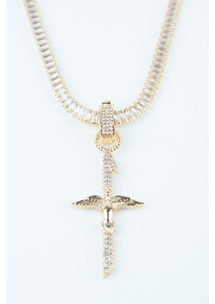 Baget Zirkon Taşlı Melek Kanatlı Gold Uçlu Kolye fırsatları