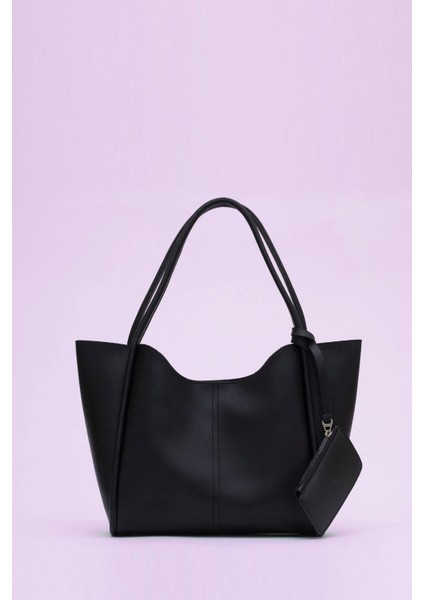 Kadın Günlük Cüzdanlı ve Makyaj Çantalı Suni Deri Omuz Çantası