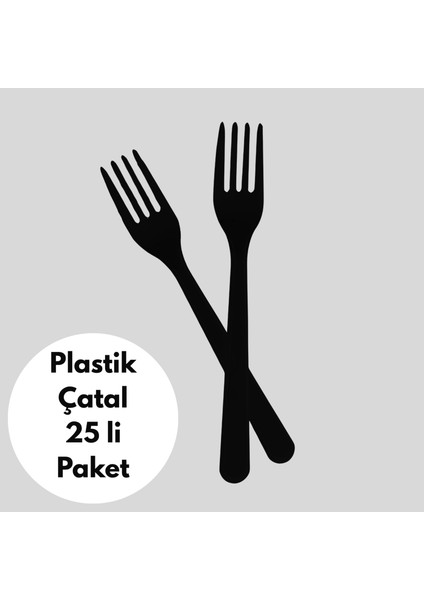 Siyah Renkli Plastik Çatal 25 Li Paket