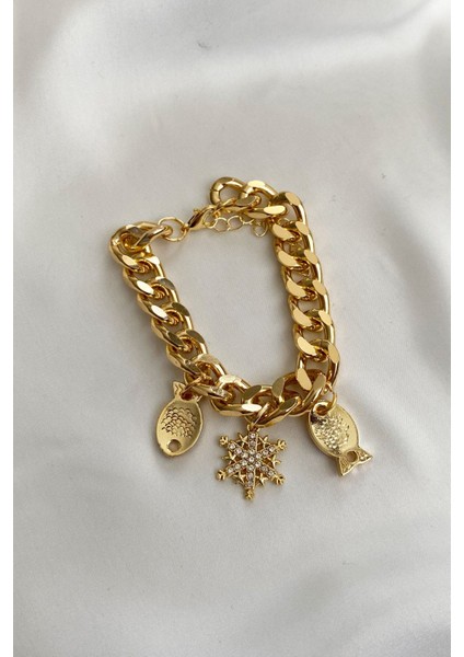 Balık Detay Gold Zincir Bileklik