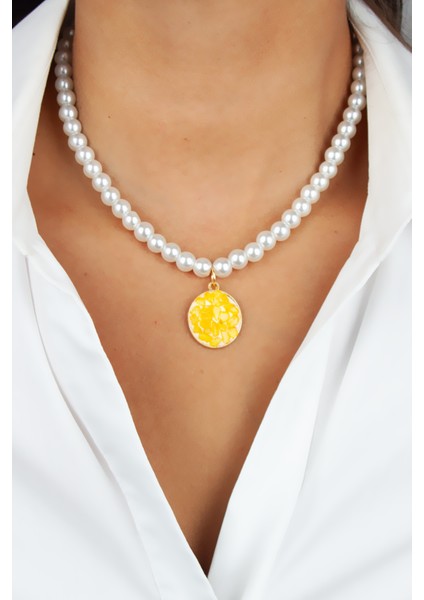 Sarı Akik Doğaltaş Uçlu Cam Inci Kolye fiyatları