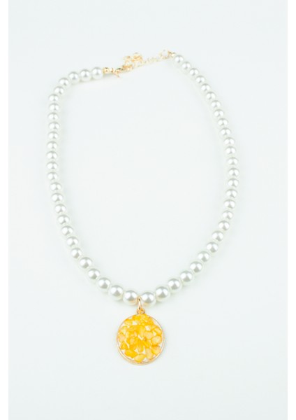 Sarı Akik Doğaltaş Uçlu Cam Inci Kolye modelleri