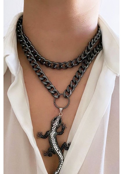 Ejder Figür Çift Sıralı Tasarım Kolye