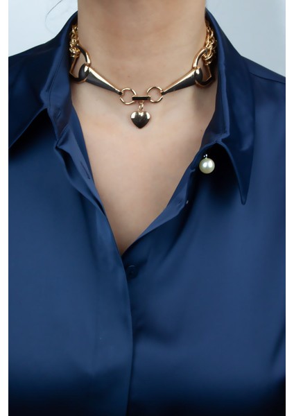 Kalp Uçlu Bronz Choker Kolye