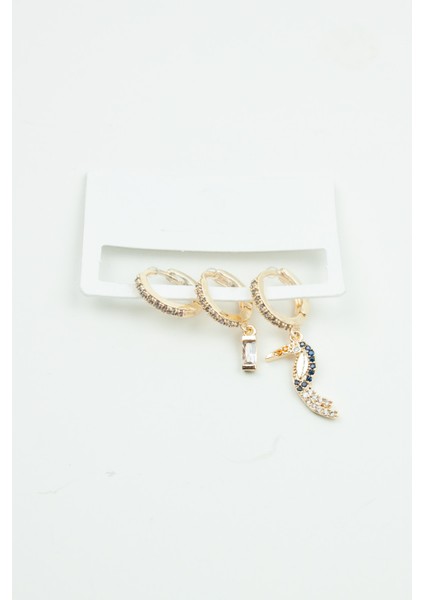 Papağan Figürlü Üçlü Küpe Kombini