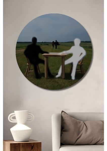 Gölge ve Işık Diyaloğu Ahşap Dekoratif Tablo Yağlı Boya Görünümlü Sanat Eseri Yuvarlak Tablo