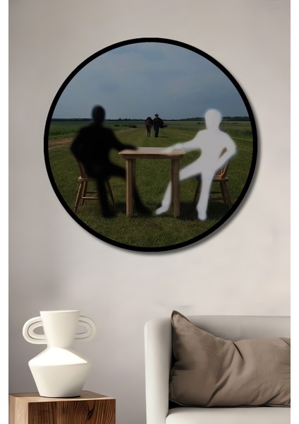 Gölge ve Işık Diyaloğu Ahşap Dekoratif Tablo Yağlı Boya Görünümlü Sanat Eseri Yuvarlak Tablo fiyatları