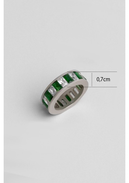 Yeşil Taşlı 18 Ayar Beyaz Altın Kaplama Gümüş Baget Yüzük fiyatları