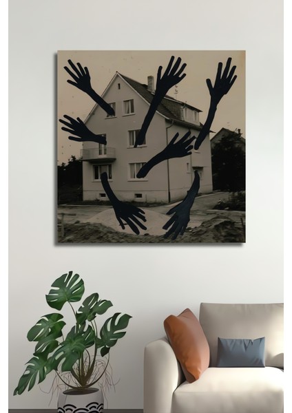 Korkunç Eller Ev Baskısı Yağlı Boya Görünümlü Soyut Sanat Tablosu Dikdörtgen Tablo