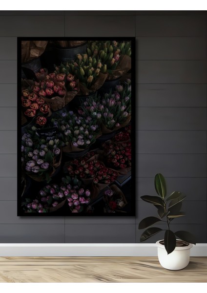 Renkli Lale Buketleri Ahşap Dekoratif Tablo Yağlı Boya Görünümlü Sanat Eseri Dikdörtgen Tablo fiyatları