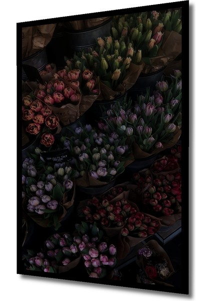 Renkli Lale Buketleri Ahşap Dekoratif Tablo Yağlı Boya Görünümlü Sanat Eseri Dikdörtgen Tablo indirimleri
