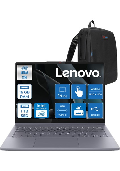 Ideapad 5 2-In-1 14IAL10 Intel Core Ultra 5 225U Aı 16GB 1tb SSD 14" Wuxga (1920X1200) IPS 300NITS Freedos Dokunmatik +Lenovo® Digital Pen2 Bilgisayarr 83KR000FTRF03+ZETTAÇANTA