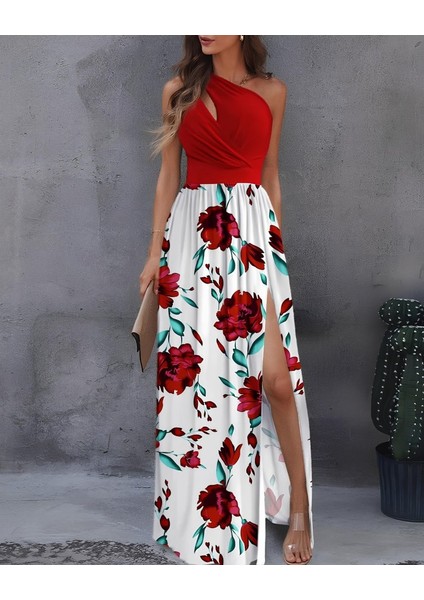 Kadın Tek Omuzdan Askılı Damla Detaylı Üst Dalgıç Alt Süprem Maxi Elbise