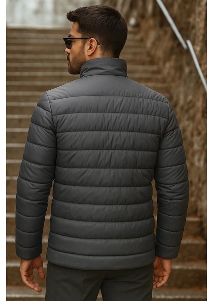 Erkek Kışlık Basic Dik Yaka Fermuarlı Füme Şişme Mont indirimleri