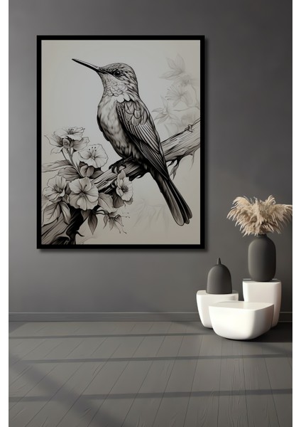 Kara Kalem Görünümlü Kuş ve Çiçek Ahşap Dekoratif Tablo Dikdörtgen Tablo fiyatları