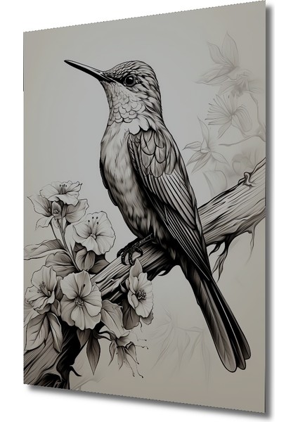 Kara Kalem Görünümlü Kuş ve Çiçek Ahşap Dekoratif Tablo Dikdörtgen Tablo modelleri