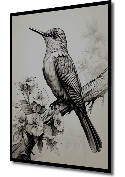 Kara Kalem Görünümlü Kuş ve Çiçek Ahşap Dekoratif Tablo Dikdörtgen Tablo indirimleri