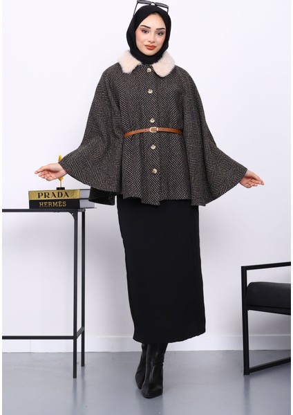 Vizon Yaka Kürklü Kemerli Panço fiyatları