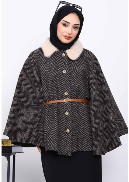 Vizon Yaka Kürklü Kemerli Panço modelleri