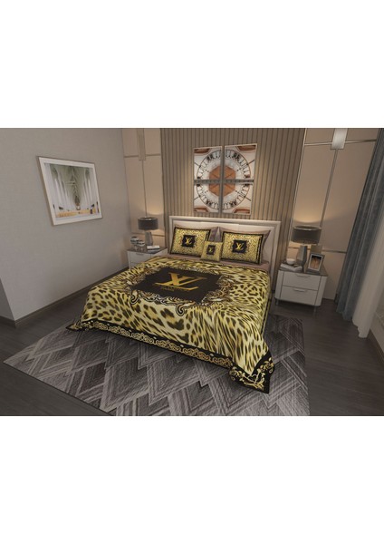 Çift Kişilik Pike Takımı Pamuklu Kumaş Jakar Dokuma Kapitone Dikişli 3D Dijital Baskılı 7 Parça-Lüks Duvet Cover Set Model