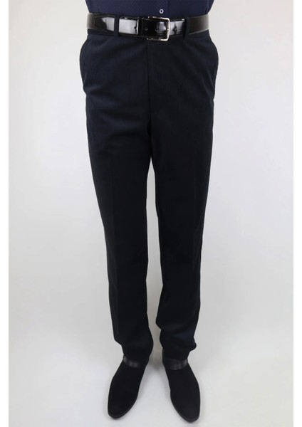 Fistan Store Erkek Siyah Klasik Kesim Yandan Cepli Boru Paça Kışlık Battal Kadife Pantolon