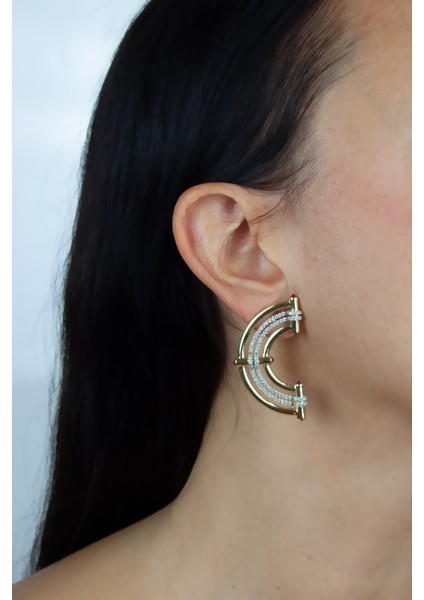 Altın Kaplama, Zirkon Taşlı Tasarım Küpe