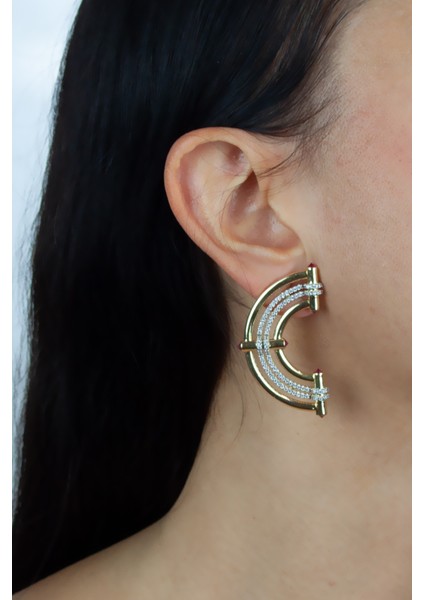 Altın Kaplama, Zirkon Taşlı Tasarım Küpe fiyatları