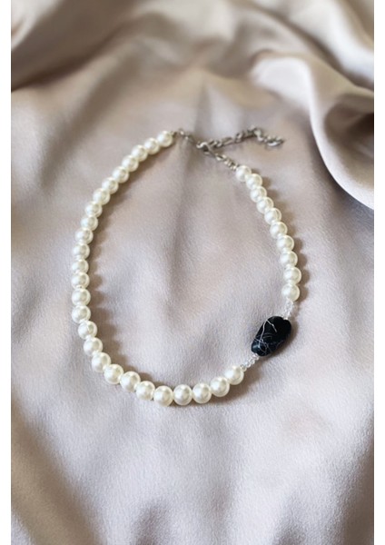 Siyah Taşlı Kristal Detay Inci Choker fiyatları