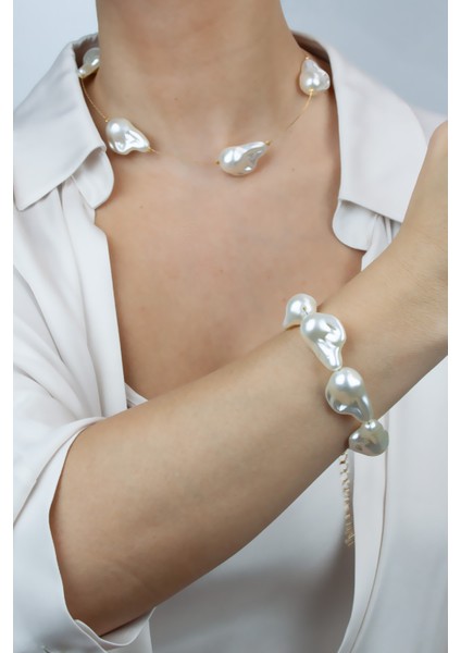 Barok Inci Choker Kolye Bileklik Set